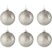 J-Line Doos van 6 kerstbal glas blinkend/mat antiek zilver small