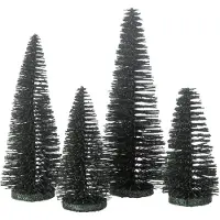 J-Line Doos met 4 kerstboom decoratief glitter plastiek donkergroen