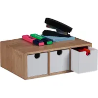 Relaxdays bureau organizer - bamboe - met 3 lades - 9 x 26 x 18 cm - naturel/wit