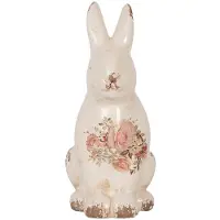 Clayre & Eef Decoratie Beeld Konijn 16x12x28 cm Beige Roze Keramiek