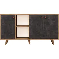 Skye Decor Buffet 3 deuren en 2 nissen in eiken en antracietgrijze steendecor l140 cm -