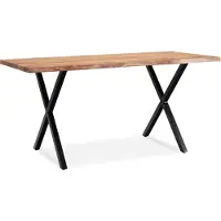 Wohnling Eettafel 180x90x76 cm, massief acaciahout / metaal. Eettafel met boomrand, keukentafel, massief met X-poten in zwart. Houten tafel, eetkamertafel
