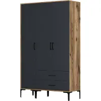 Skye Decor Kledingkast Korbin - 201,1x120x47,5 cm - Antraciet/walnoot
