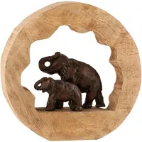 J-Line Figuur olifant met kind mango hout aluminium bronze small