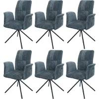 Mendler Set van 6 eetkamerstoelen -N99, draaibaar, armleuningen met automatische terugstelfunctie, stof/textiel chenille (340 g/m²) ~ blauwgroen