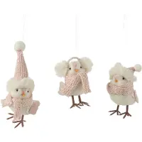 J-Line Vogel hangend textiel wit/licht roze assortiment van 3