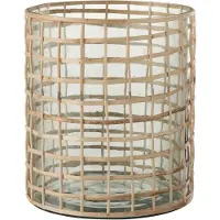 J-Line Windlicht violet breed glas/riet naturel