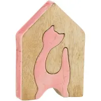 J-Line Huis kat mangohout roze/nat small