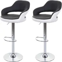 Mendler Set van 2 barkrukken -F16, barkruk counter kruk draaikruk, met rugleuning kunstleer ~ zwart-wit