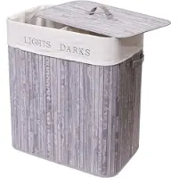 MCW Wasmand -C21, Wasbox Wasbox, bamboe 2 compartimenten 63x55x34cm 100l ~ grijsblauw