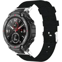 Strap-it Nylon Smartwatch bandje - Geschikt voor Amazfit T-Rex - Pro canvas nylon bandje - zwart - Horlogeband / Polsband / Armband