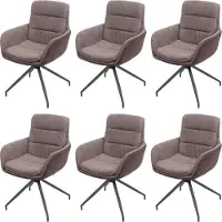 Mendler Set van 6 eetkamerstoelen -K32, keukenstoel fauteuil stoel, draaibare auto positie, stof MVG ~ bruin-donkerbruin