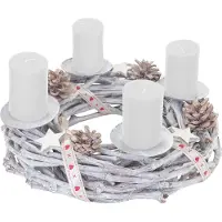 MCW Adventskrans rond, kerstdecoratie tafelkrans, hout Ø 30cm wit-grijs ~ met kaarsen, wit