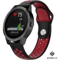 Strap-it Siliconen sport bandje - geschikt voor Garmin Vivoactive 3 / Vivoactive 5 / Venu / Venu SQ / Vivomove HR / Forerunner 245 / 570 - 42mm / 645 - zwart/rood