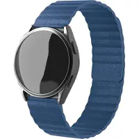 Strap-it Magnetisch leren loop bandje - geschikt voor Samsung Galaxy Watch Active / Active2 40 & 44mm / Galaxy Watch 3 41mm / Galaxy Watch 1 42mm / Gear Sport - blauw