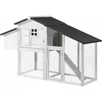 Vente-unique Kippenhok in hout met omheining - 4 kippen - L173 x D64 x H108 cm - Wit - LEVAS
