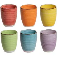 Studio Tavola - Koffiekopjes Sunny Summer - Senseo & Espresso Kopjes - Coffee Cups - Aardewerk Bonte Pastelmix Magnetronbestendig - 160 ml Set Van 6