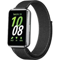 Strap-it Smartwatch nylon bandje met klittenbandsluiting - geschikt voor Samsung Galaxy Fit 3 (zwart)
