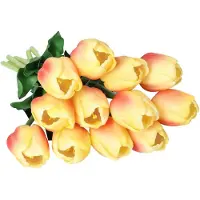 Countryfield Kunstbloem Tulp Tulipa - 5x - 44 cm - geel/fuchsia - Real Touch - kunst zijdebloemen