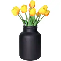 Countryfield Kunstbloemen boeket Tulp Tulipa - 10x - 44 cm - geel/fuchsia - Real Touch - kunst zijdebloemen