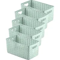 PlasticForte Opbergmand - 5x - Kastmand - rotan kunststof - mintgroen - 5 Liter - 15 x 28 x 13 cm