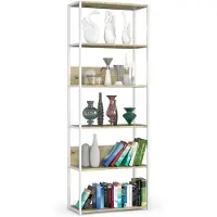 Akord Open Boekenkast, Ladderkast, Loft Design / Metalen Vakkenkast met 6 Planken / Opbergplank / Boekenrek Opslagrek / Wit - Artisan Eik / 70 x 192 x 32 cm