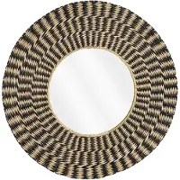Mica Decorations Ronde wandspiegel bohemian - met ophanghaak - zwart - zeegras - Dia 50cm