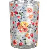 Clayre & Eef Theelichthouder Ø 12x18 cm Grijs Glas Bloemen