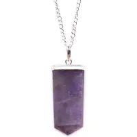Ancient Wisdom Edelesteen Ketting - Amethist - Verguld Zilver - Afmeting Hanger 4x5x0.5cm - Afmeting Ketting 45cm