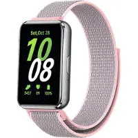 Strap-it Smartwatch nylon bandje met klittenbandsluiting - geschikt voor Samsung Galaxy Fit 3 (roze)