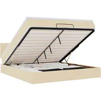 vidaXL Bed poef met matras en LED's 180x200 cm stof crèmekleurig
