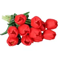 Countryfield Kunstbloemen bosje Tulp Tulipa - 5x - 44 cm - rood - Real Touch - kunst zijdebloemen
