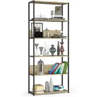 Akord Open Boekenkast, Ladderkast, Industrieel Design / Vakkenkast met 6 Planken / Opbergplank / Boekenrek Opslagrek / Zwart - Artisan Eik / 80 x 192 x 32 cm
