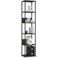 Akord Open Boekenkast, Ladderkast, Loft Design / Metalen Vakkenkast met 6 Planken / Opbergplank / Boekenrek Opslagrek / Zwart / 40 x 192 x 32 cm