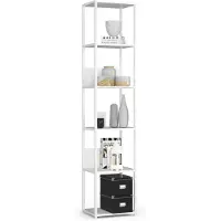 Akord Open Boekenkast, Ladderkast, Loft Design / Metalen Vakkenkast met 6 Planken / Opbergplank / Boekenrek Opslagrek / Wit / 40 x 192 x 32 cm