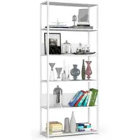 Akord Open Boekenkast, Ladderkast, Loft Design / Metalen Vakkenkast met 6 Planken / Opbergplank / Boekenrek Opslagrek / Wit / 80 x 192 x 32 cm