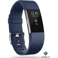 Strap-it Siliconen Smartwatch bandje - Geschikt voor Fitbit Charge 2 diamant silicone band - donkerblauw - Horlogeband / Polsband / Armband - Maat: Maat L