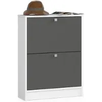 Akord Klassieke Schoenenkast met 2 Kanteldeuren - 60 cm Breed - Wit en Grafiet Grijs
