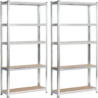 Akord Dubbele Metalen Rekken 90x30x180 cm in Zilver – Staande Stalen/MDF Opbergrekken – 10 Planken – Zelfmontage – Max. 175 kg per Plank – Industriële Stijl – Geschikt voor Kantoor, Garage, Archiefruimte