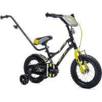Sun baby Tiger Bike Kinderfiets voor jongens 12 inch Zwart-Geel, leeftijd 2 tot 4 jaar, met zijwieltjes, duwstang, handrem