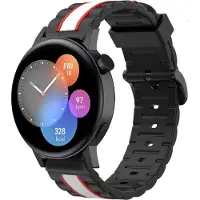 Strap-it Siliconen Special Edition bandje - geschikt voor Huawei Watch GT 2 42mm / GT 3 42mm / GT 3 Pro 43mm - zwart/wit/rood