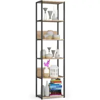 Akord Open Boekenkast, Ladderkast, Loft Design / Metalen Vakkenkast met 6 Planken / Opbergplank / Boekenrek Opslagrek / Zwart - Sonoma Eik / 50 x 192 x 32 cm