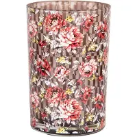 Clayre & Eef Theelichthouder Ø 12x18 cm Bruin Rood Glas Bloemen