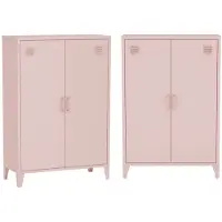 Sweeek Set van 2 metalen kasten/ladekasten met 2 deuren Soho roze L 75 x B 33 x H 110 cm