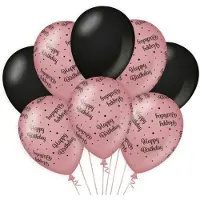 Paper Dreams Ballon Happy Birthday roze zwart metallic 12 inch per 8.