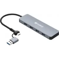 Sandberg USB-C/A to 4xUSB 3.0 Hub USB 3.2 Gen 1 (3.1 Gen 1) Type-A + Type-C 5000 Mbit/s Aluminium