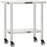 vidaXL Keukenwerktafel met wielen 82,5x55x85 cm roestvrij staal