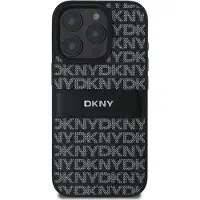 DKNY - Backcover iPhone 16 Pro - Repeat Pattern Tonal Stripe - Zwart