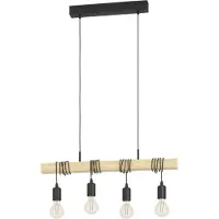 Eglo 32916 Townshend Hanglamp Staal Zwart/ Hout Bruin - 4 x E27