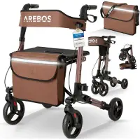 Arebos Aluminium Rollator Lichtgewicht Rollator Loophulp Staphulp Loopwagen | Medical opvouwbare lichtgewicht rollator carbon | Inklapbaar | belasting tot 136 kg | Bruin